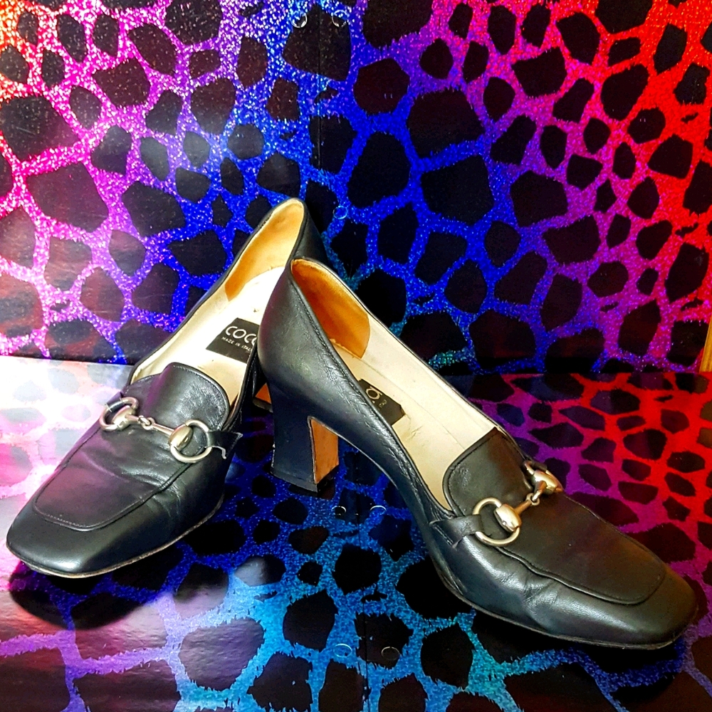 Blue horsebit loafer heels from Italy